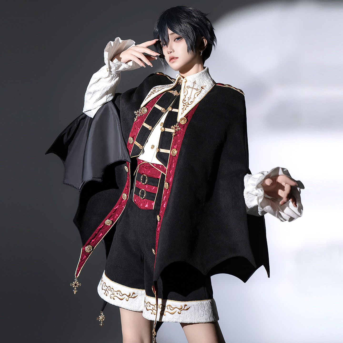 Original, Authentic Vampire Boy Lolita Dark Gothic Shota Prince Outfit Cloak Jacket Shirt Shorts Set