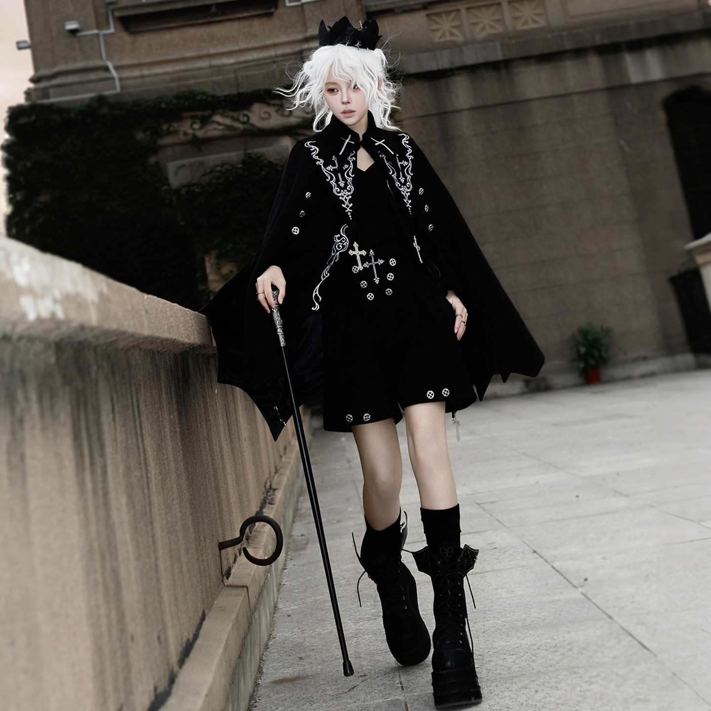 Original Authentic Eternal Night Descends Lolita Dark Gothic Style Bat Cape Coat Shorts Autumn/Winter Set