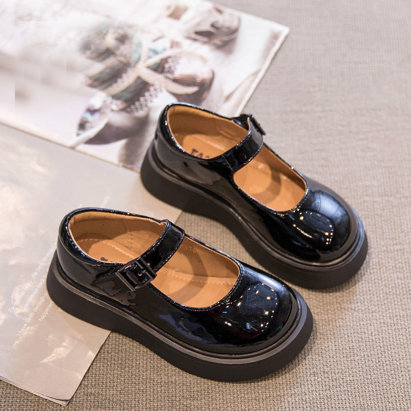 Korean Version Girl Princess Shoes 2021 Spring Autumn Season New Black Small Leather Shoes Ingléen Wind Softbottom Shoes Children Single Shoes