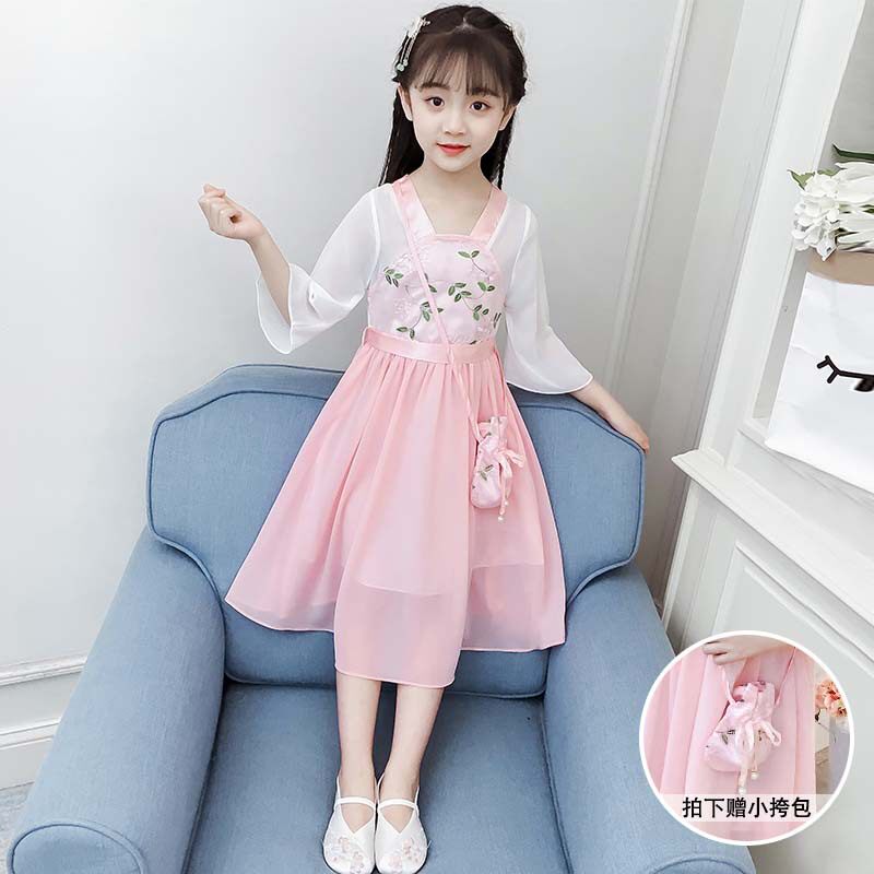 Korean version of girl 2021 Summer new ancient dress Han clothes Grand fairytale Fairy Super Fairy skirt Girl with summer clothes foreign dress b