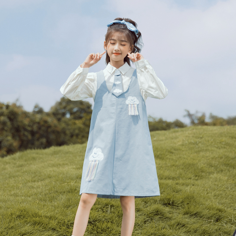 Korean version Girl with baby bag Ocean dress Spring and autumn clothes 2021 Fall new children Skirt Foreign Pie Girl Suit Skirt d