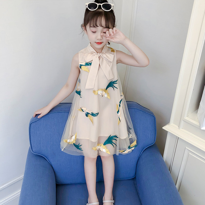 Next Long Girl Sleeveless Vest Foreign Dress 2022 New Summer Dress Little Girl Net Yarn Qipao Princess Dress