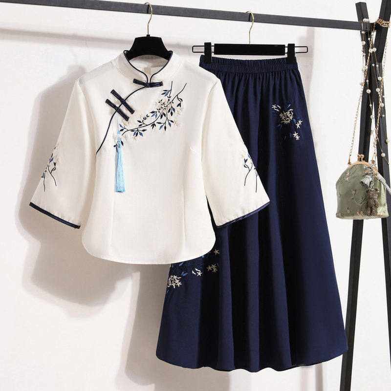 Chinese-Style Women's Clothing, Improved Hanfu Suit, Women's Chinese Tang Suit Two-Piece Set, Republic of China Style, Retro Elegant Tea Art Clothing Chinese-Style Women's Clothing, Improved Hanfu Suit, Women's Chinese Tang Suit Two-Piece Set, Republic of China Style, Retro Elegant Tea Art Clothing