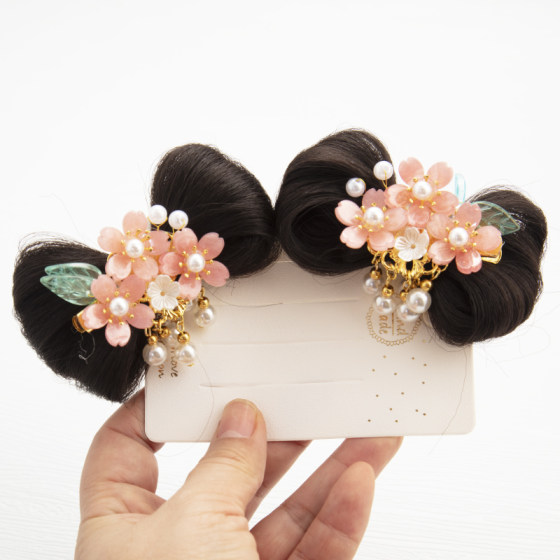 新年女童汉服头饰花朵假发辫发夹儿童古风中秋节发饰头花流苏对夹