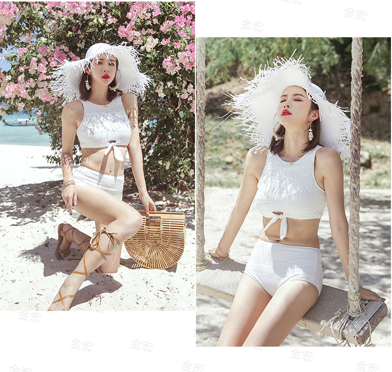 Bộ bikini bikini của phụ nữ cao eo trắng ngực nhỏ thu thập 2019 Hàn Quốc Ins áo tắm gió chia hai bộ - Bikinis đồ bơi đi biển