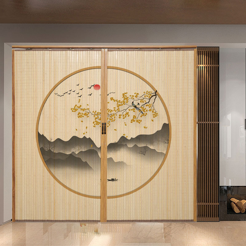 Bamboo Curtain Door Curtain Sliding Partition Outdoor Tea Room Chinese Style Balcony Sun Protection Folding Ancient Style Japanese Style Blackout Wardrobe
