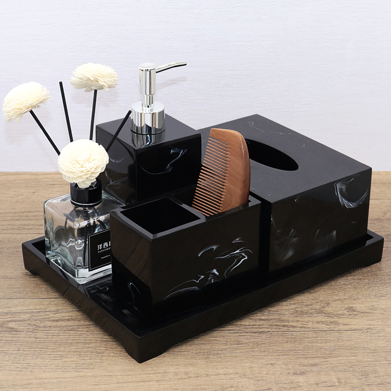 Hotel Hand Sanitizer Bottle Press Bathroom Wooden Comb Holder Tissue Box Set Sub-Bottle Tray Set Model Room Decorations Hotel Hand Sanitizer Bottle Press Bathroom Wooden Comb Holder Tissue Box Set Sub-Bottle Tray Set Model Room Decorations