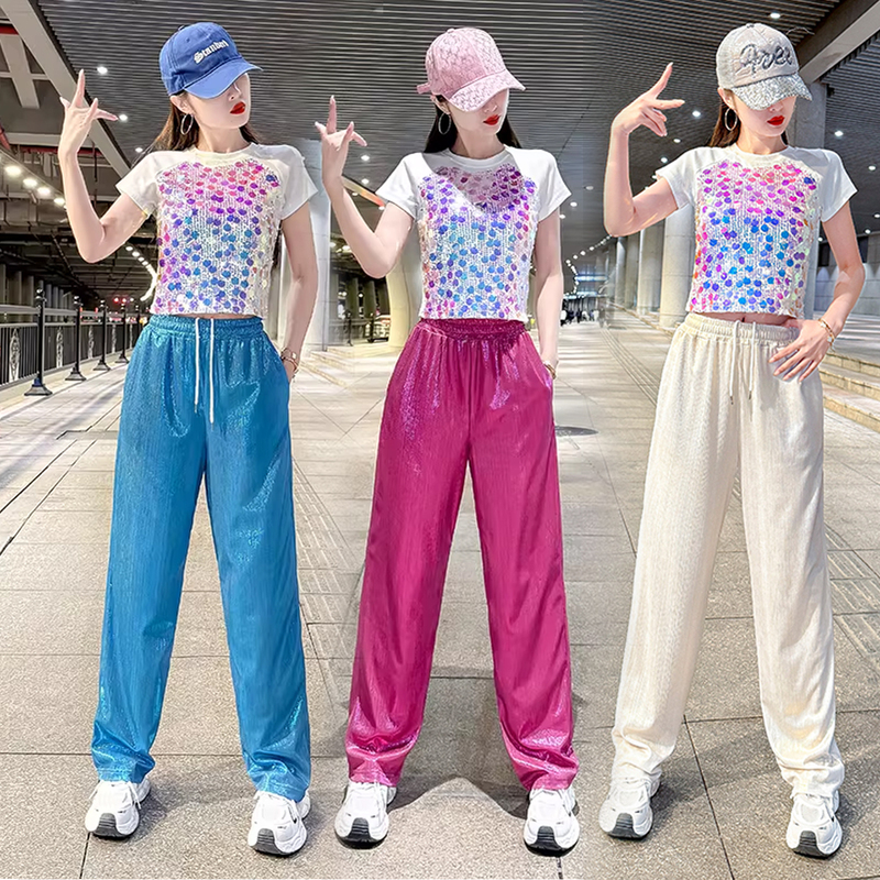 Adult Jazz Dance Ds Performance Costume Hip-Hop Sequin Loose Top Group Modern Dance Sequin Performance Costume Set Adult Jazz Dance Ds Performance Costume Hip-Hop Sequin Loose Top Group Modern Dance Sequin Performance Costume Set