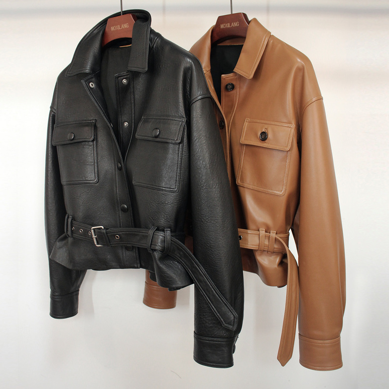 Celebrity-Inspired Song Jia New Zealand Imported Sheepskin Slim-Fit Waist-Cinching Slimming Genuine Leather Short Jacket for Women