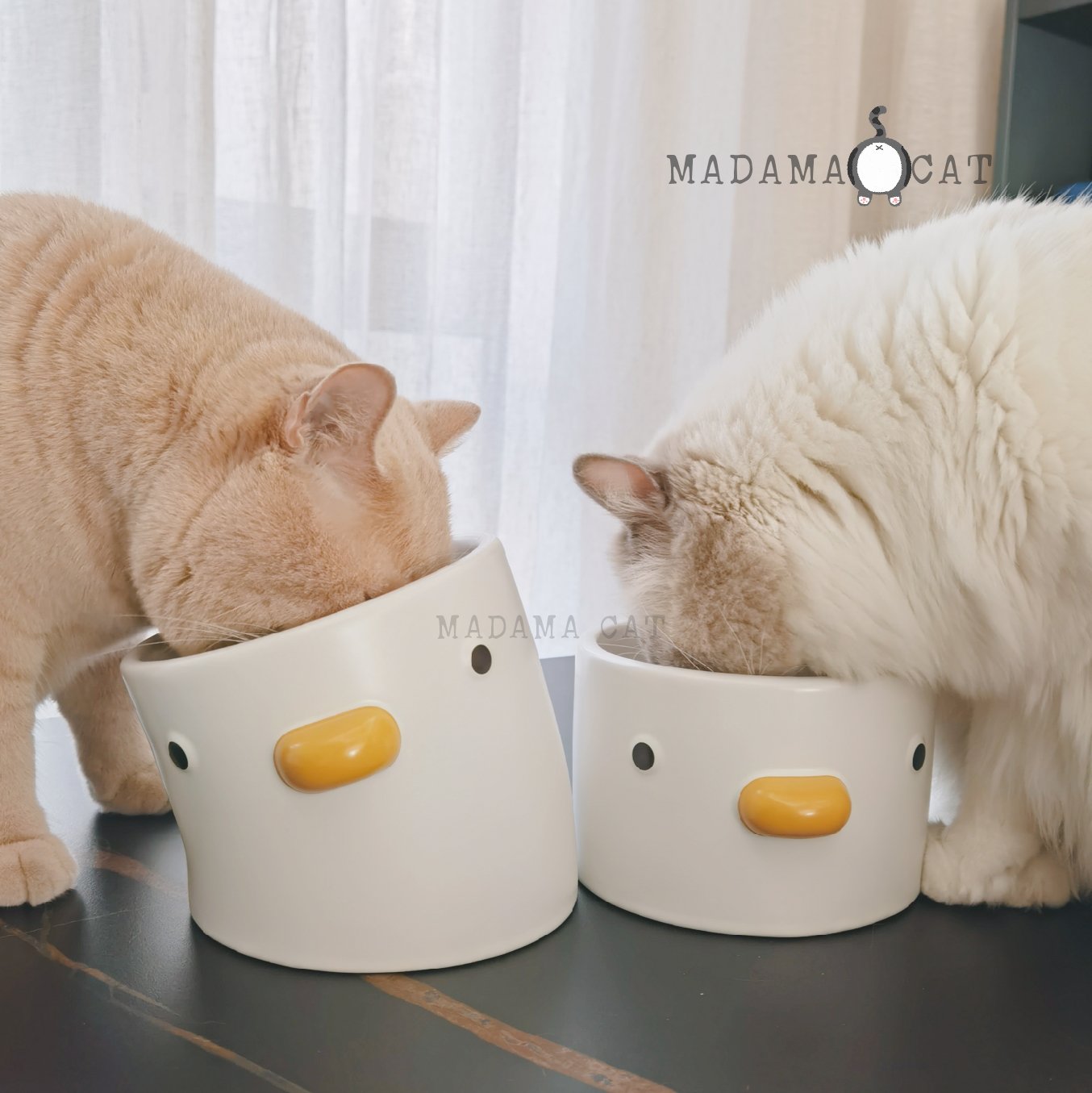 MADAMA CAT Mengmeng Chicken Cat Bowl Inclined Rations Bowl Flat Mouth Water Bowl protect the cervical spine anti-roll