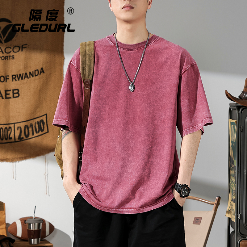 American Retro Distressed Washed Heavyweight Short-Sleeve T-Shirt for Men, Summer 2026 New Style, Loose Casual Pure Cotton Tee for Men