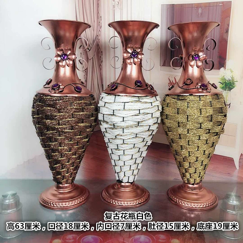 Mây sắt giả gỗ bình gốm phòng khách hoa khô cắm hoa sàn lớn bình hoa trang trí nhà trang trí hoa - Vase / Bồn hoa & Kệ