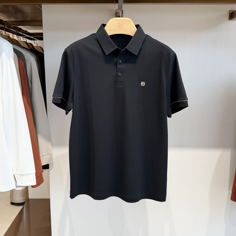 Bosssunwen Genuine Product: Summer Slightly Stretchy Solid Color Polo Shirt with Embroidered Logo Short Sleeve T-Shirt
