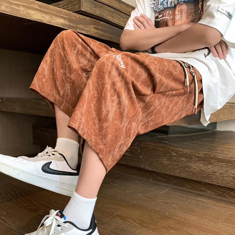 Vintage Tie-Dye Embroidered Casual Capri Pants for Men, Summer Plus Size, Trendy Loose Straight Wide-Leg Mid-Length Pants for Big and Tall Men Vintage Tie-Dye Embroidered Casual Capri Pants for Men, Summer Plus Size, Trendy Loose Straight Wide-Leg Mid-Length Pants for Big and Tall Men