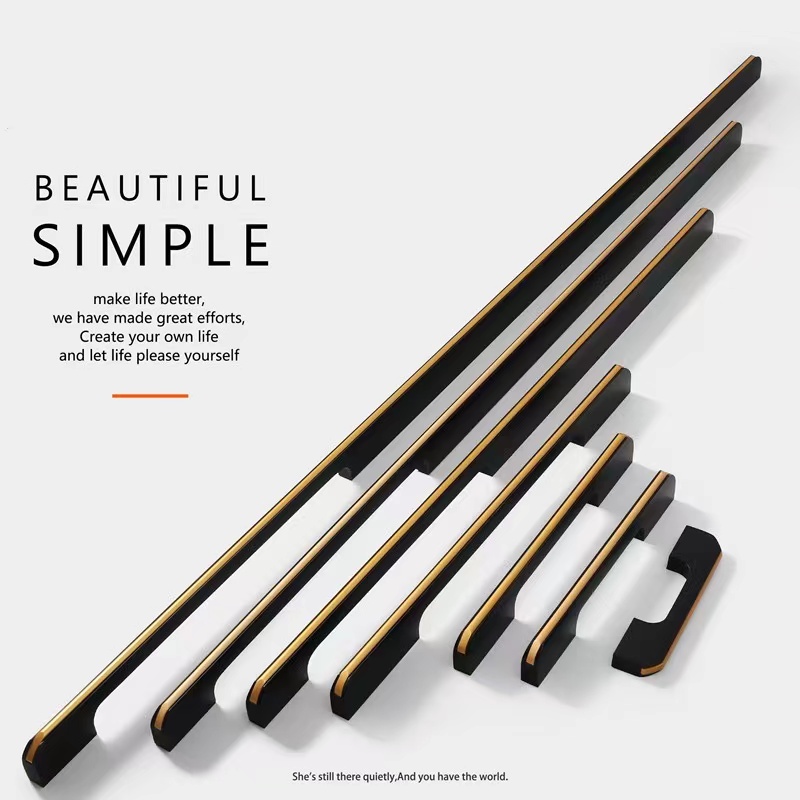 New black gold handle modern minimalist closet cabinet cabinet light and luxurious black lengthened drawer door handle European style