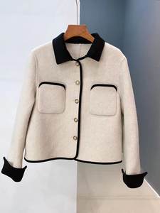 Nalan xun xiaoxiang short cashmere coat short black small lapel double-faced wool coat 7651hy db
