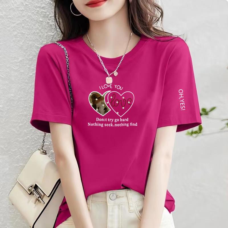 Double Heart Design with Armband, New Pure Cotton T-Shirt for Women, Short-Sleeved, Loose Fit, Regular Shoulder, Short-Sleeved Tank Top, Slimming and Casual Double Heart Design with Armband, New Pure Cotton T-Shirt for Women, Short-Sleeved, Loose Fit, Regular Shoulder, Short-Sleeved Tank Top, Slimming and Casual