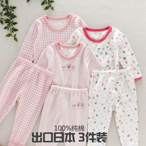 Childrens underwear pajamas girls home clothes set female baby spring and autumn cotton wool autumn clothes long sleeve T-shirt bottoming coat