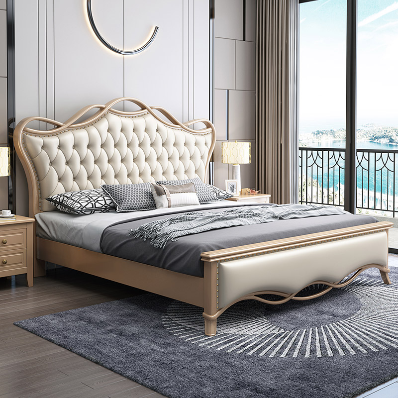 Light extravagant American solid wood bed 1 8 m European style bed 1 5 double white soft bag leaning on the main weds wedding bed net red storage