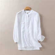 Mùa xuân 2019 mới của phụ nữ văn học áo sơ mi cotton và lanh thời trang Hàn Quốc lỏng lẻo áo sơ mi dài tay giản dị - Áo sơ mi