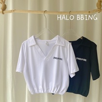 HALO BBING homemade POLO lapel Australian cotton summer short sleeve T-shirt White niche design short elastic