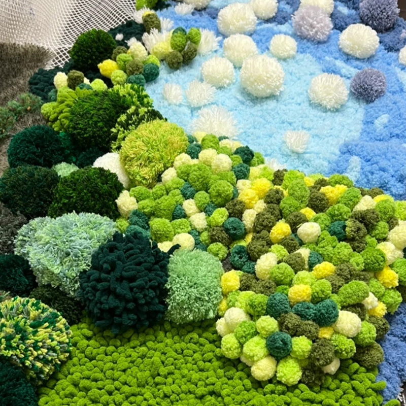 Moss Carpet DIY Material Kit Hand-Woven Crochet LAOSHU Grid Fabric Forest Green Bedside Bedroom Rug