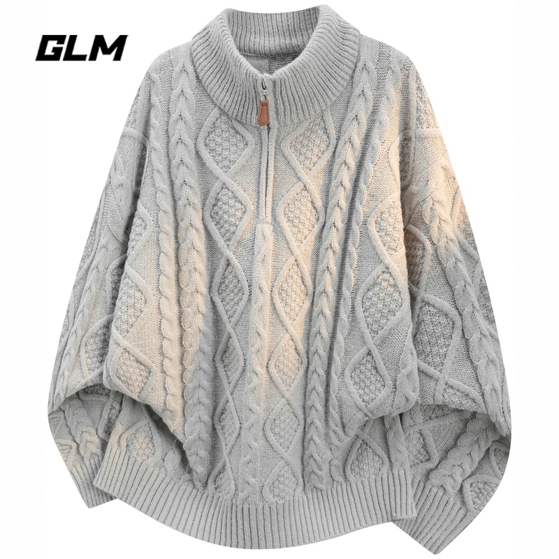 Glm Official Authentic Retro Half-Zip Stand-Up Collar Cable Knit Sweater for Men, New Autumn Style, Couple's Version