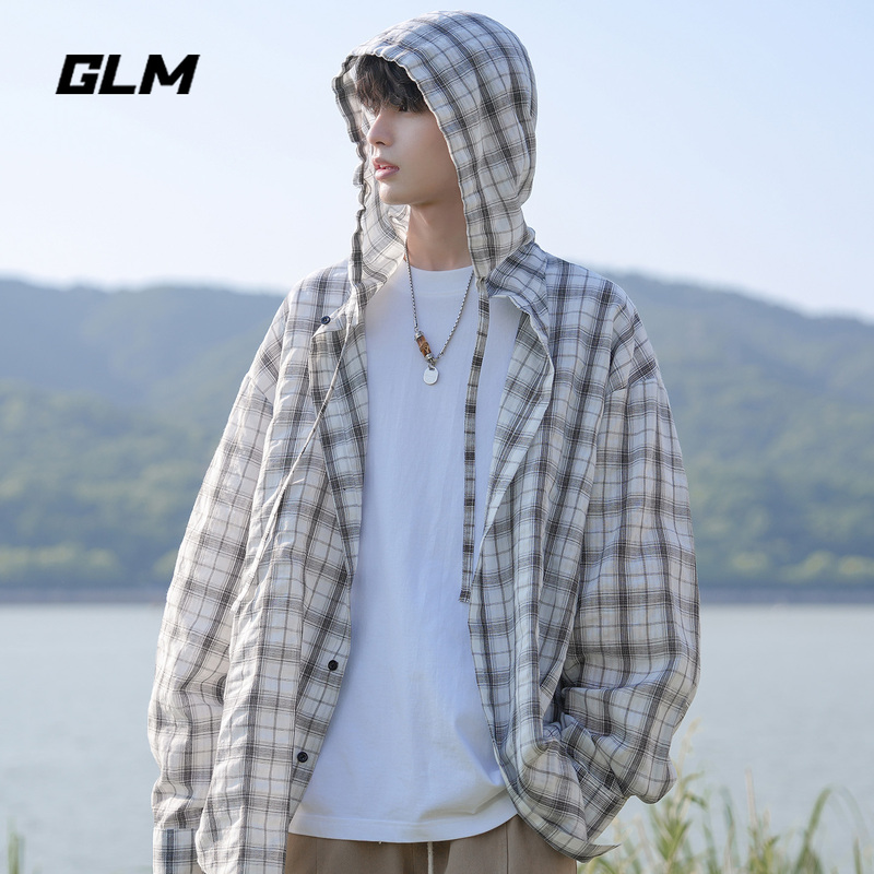 Glm Official Genuine Light-Colored Summer Trendy Style Long-Sleeved Plaid Sun Protection Shirt Men's Jacket Thin Shirt