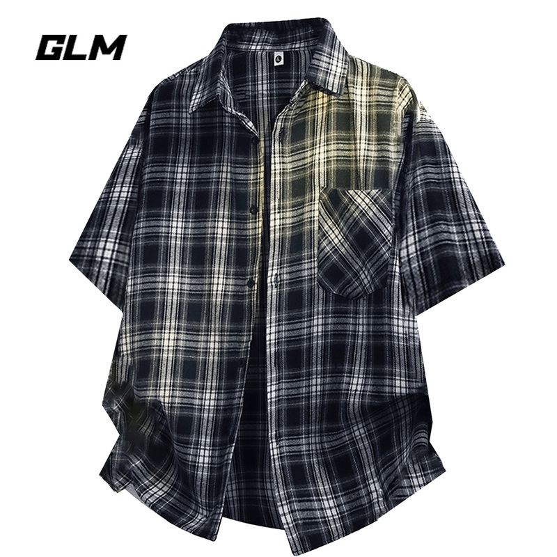 Glm Official Authentic Youth Outerwear Men's Japanese-Style Plaid Shirt Thin Jacket Short-Sleeved Summer and Autumn Glm Official Authentic Youth Outerwear Men's Japanese-Style Plaid Shirt Thin Jacket Short-Sleeved Summer and Autumn