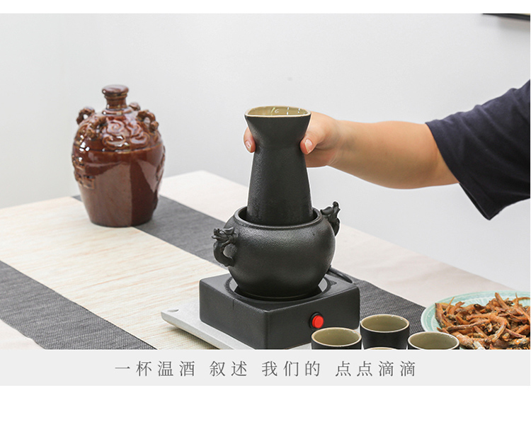 Gốm đen đôi rồng nến ấm rượu lẩu nồi lẩu gốm sứ sưởi ấm rượu vang vàng chia rượu vang cốc uống rượu