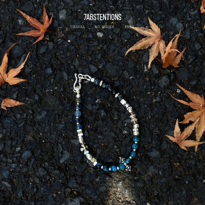 7Ab Half Silver Blue Tiger Eye Niche Vintage Bracelet 925 Silver Dharma Pestle Blue Series Unisex Vintage Bracelet