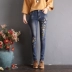 2018 mới thêu hoa quần jeans nữ cạp cao co giãn chân thon gọn quần lửng màu đen quần Hàn Quốc phiên bản hàn quốc short jean nữ Quần jean