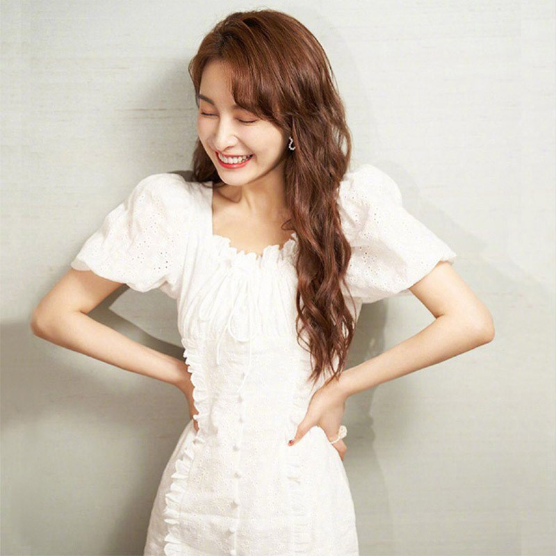 sandro asw small dress female 2022 Xia Wuxin with the same super fairy Mori sweet waist skirt