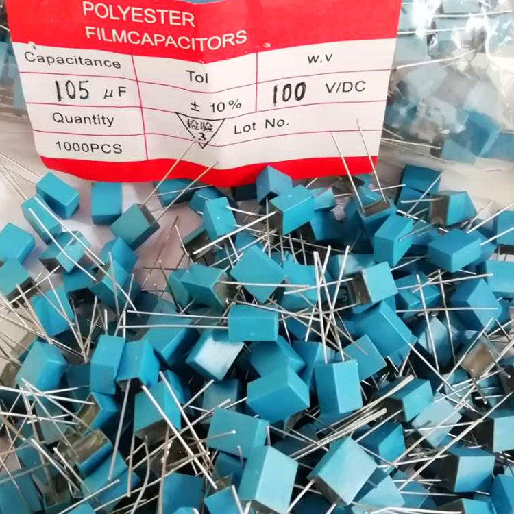 Corrected capacitive 105J100V foot distance 5MM 1uf100v Tetris blue thin film capacitive copper foot