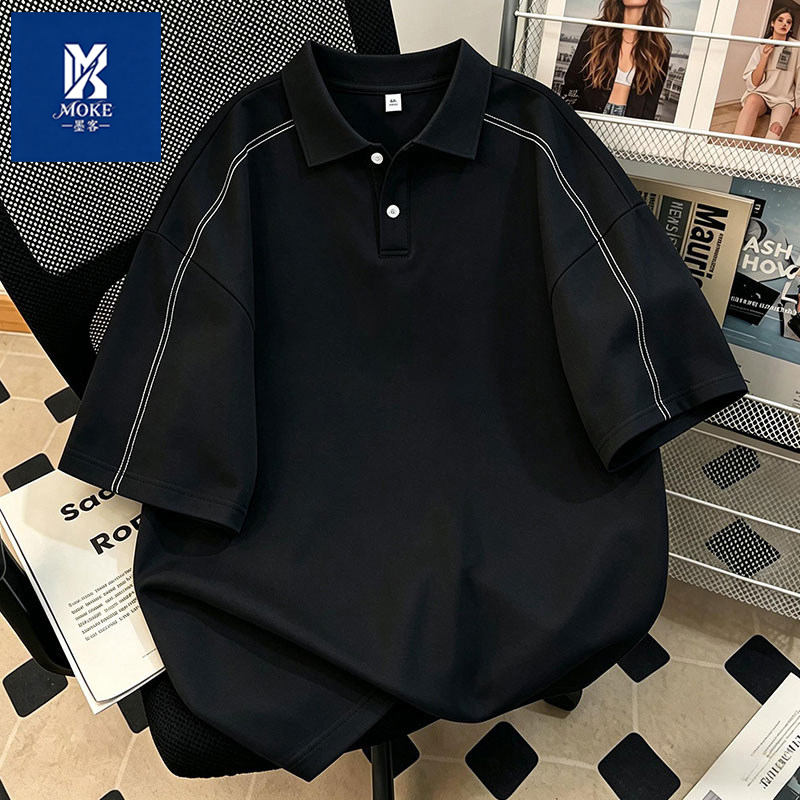 American-Style Exposed Seam Lapel T-Shirt Polo Shirt 2026 Men's New Summer Breathable Loose High-End Simple Short-Sleeve