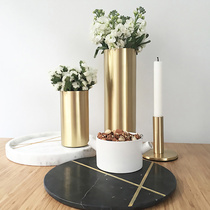 Nordic style creative metal electroplated brass gold cylinder vase flower model room Home soft decoration