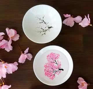 Japanese-style cold-sakura cup with water discoloration sake and cold-to-peach bowl cold water wine cup mutton fat jade flat-mouth ceramic cup