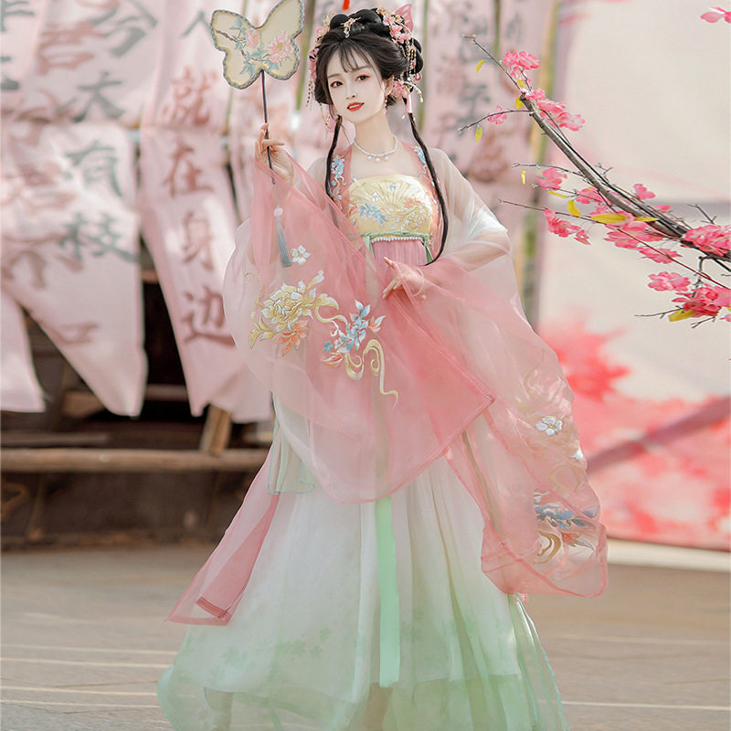 春瑶 唐制 刺繍齐胸襦裙 中華漢服　オレンジ　H05＃ 2289393416.png?1718087543