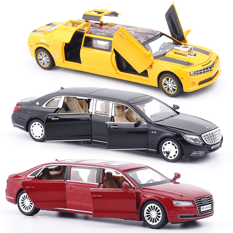 Alloy simulation car model extended version bumblebee Audi A8 sound and light return force children's toy gift ornaments