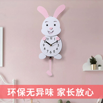 Little rabbit ultra-quiet bedroom wall clock cute and warm clock room princess hanging watch creative home silent clock