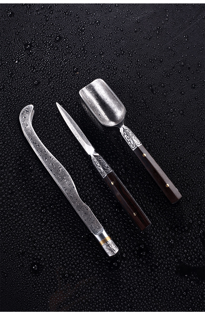 Morning high puer tea knife three - piece Damascus steel TSP copper ChaGa tea accessories tea six gentleman