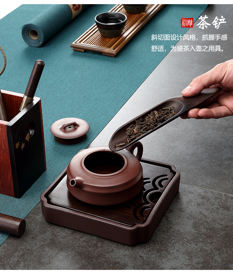 Morning high six gentleman 's suit real wood ebony ChaGa teaspoons tea cup fork zero YangHuBi kung fu tea set