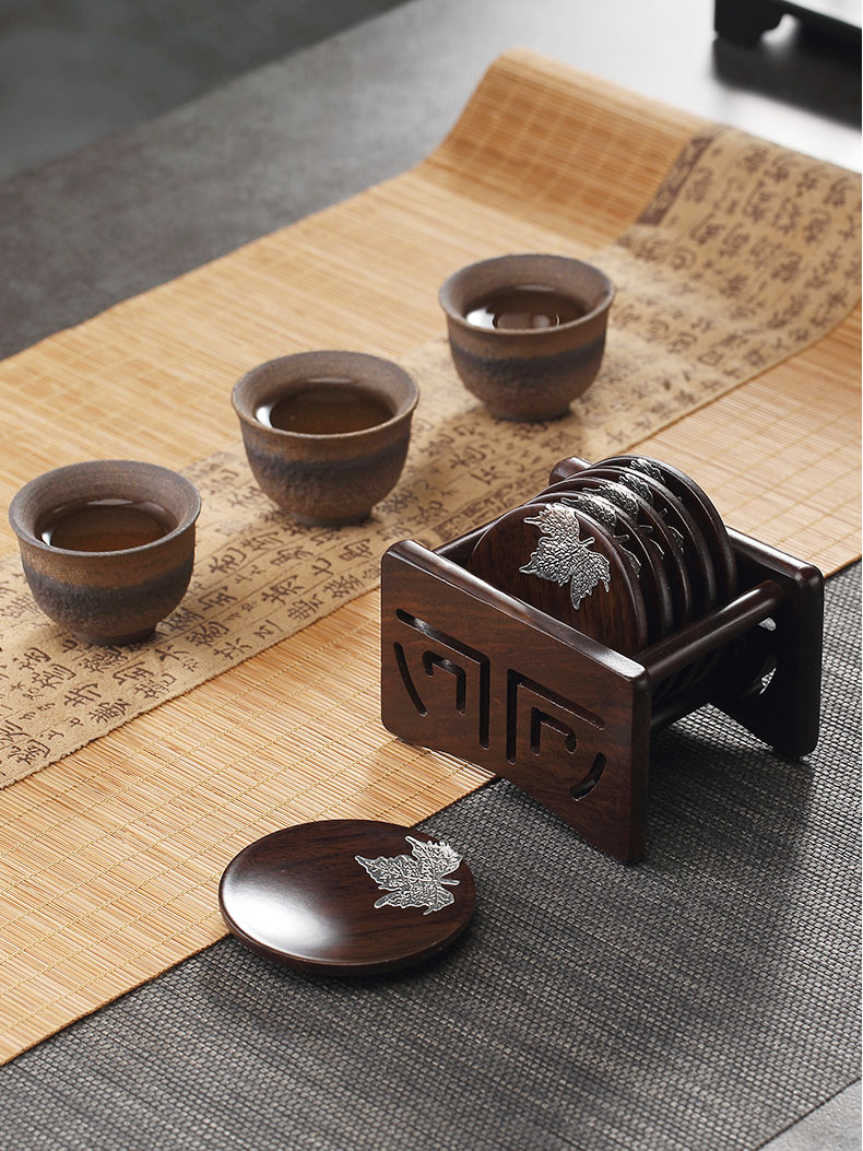 High morning cup holder, kung fu tea cup mat accessories Japanese zen tea solid wood base small cup dish