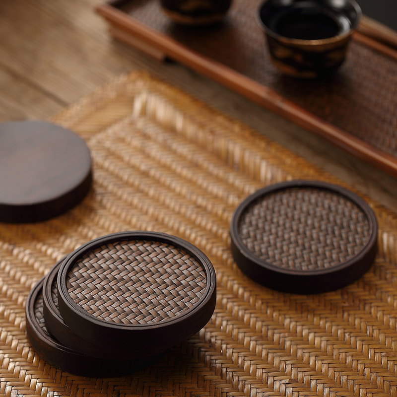 Morning high ebony Japanese zen tea accessories cup mat pot bearing pot cup holder, heavy bamboo saucer tea taking
