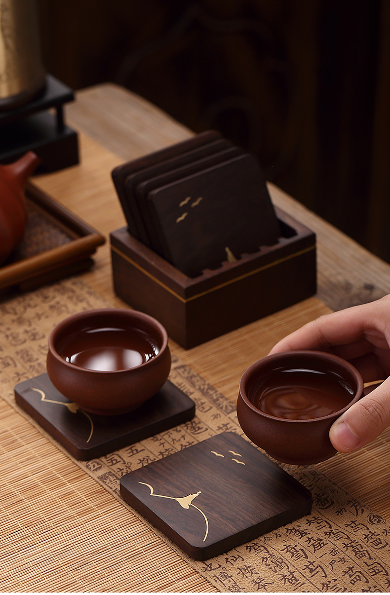 Morning high ebony cup holder with Japanese zen tea set creative accessories copper kung fu tea cup pad plate 6 tablets