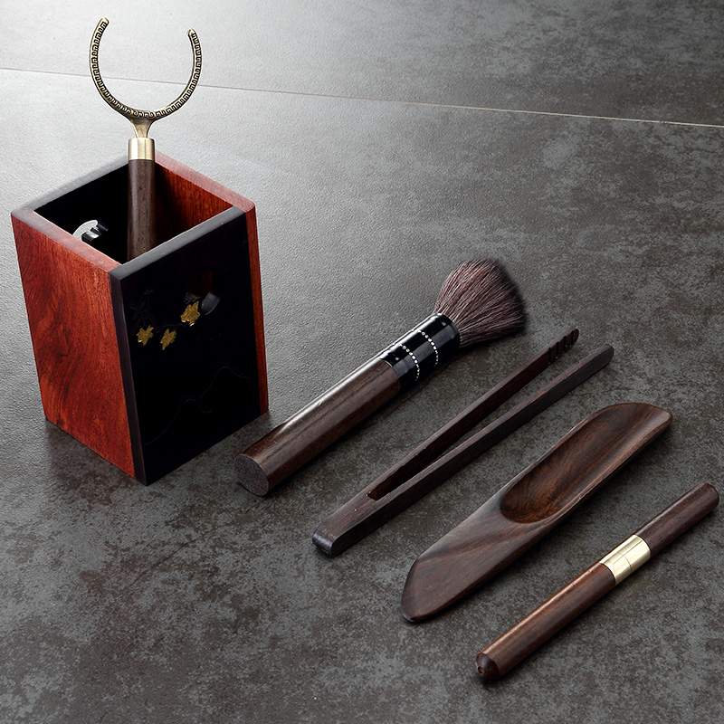 Morning high six gentleman 's suit real wood ebony ChaGa teaspoons tea cup fork zero YangHuBi kung fu tea set