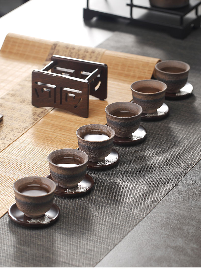 High morning cup holder, kung fu tea cup mat accessories Japanese zen tea solid wood base small cup dish