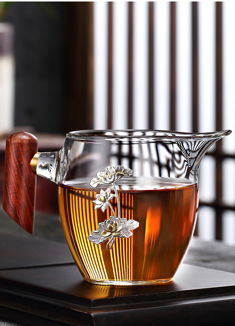 Morning high thickening high - temperature silver wood handle glass fair keller cloisonne kung fu tea tea set points, and a cup of high - grade