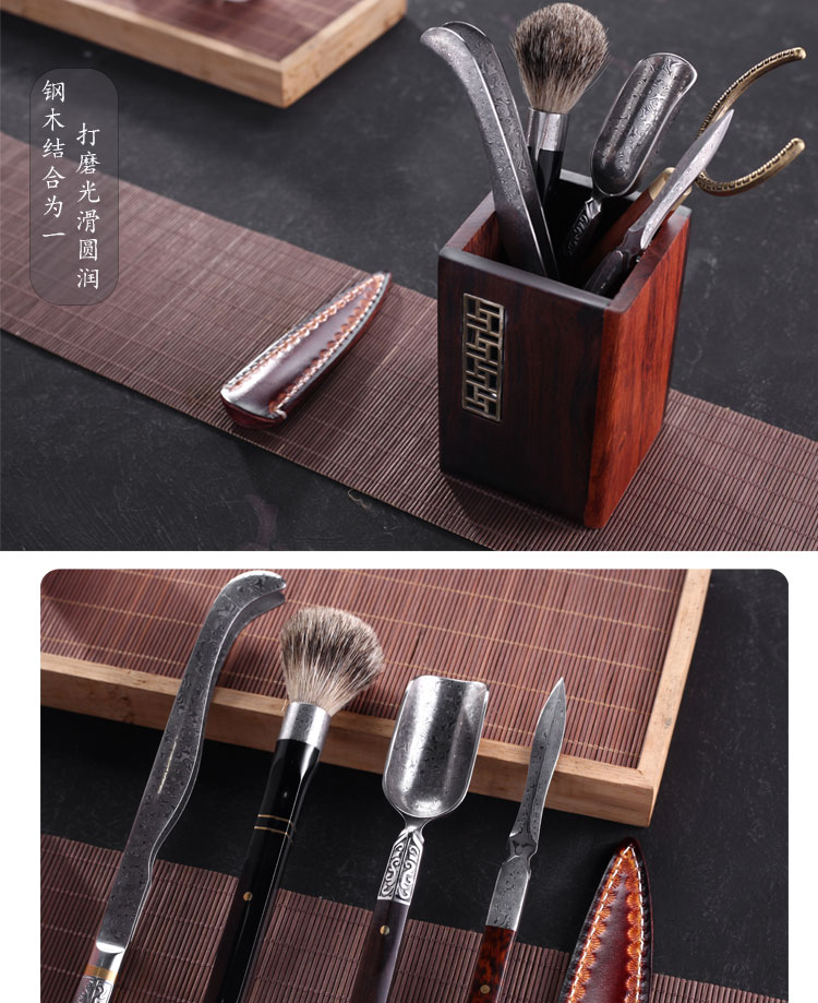 Morning high puer tea, black tea special tea knife pry ChaZhen pure manual Damascus solid wood tea needle knife become warped