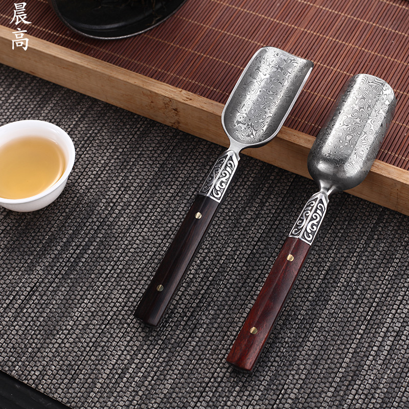 Morning high tea spoon, stainless steel shovel ebony tea spoon teaspoon of tea accessories pure copper Damascus steel